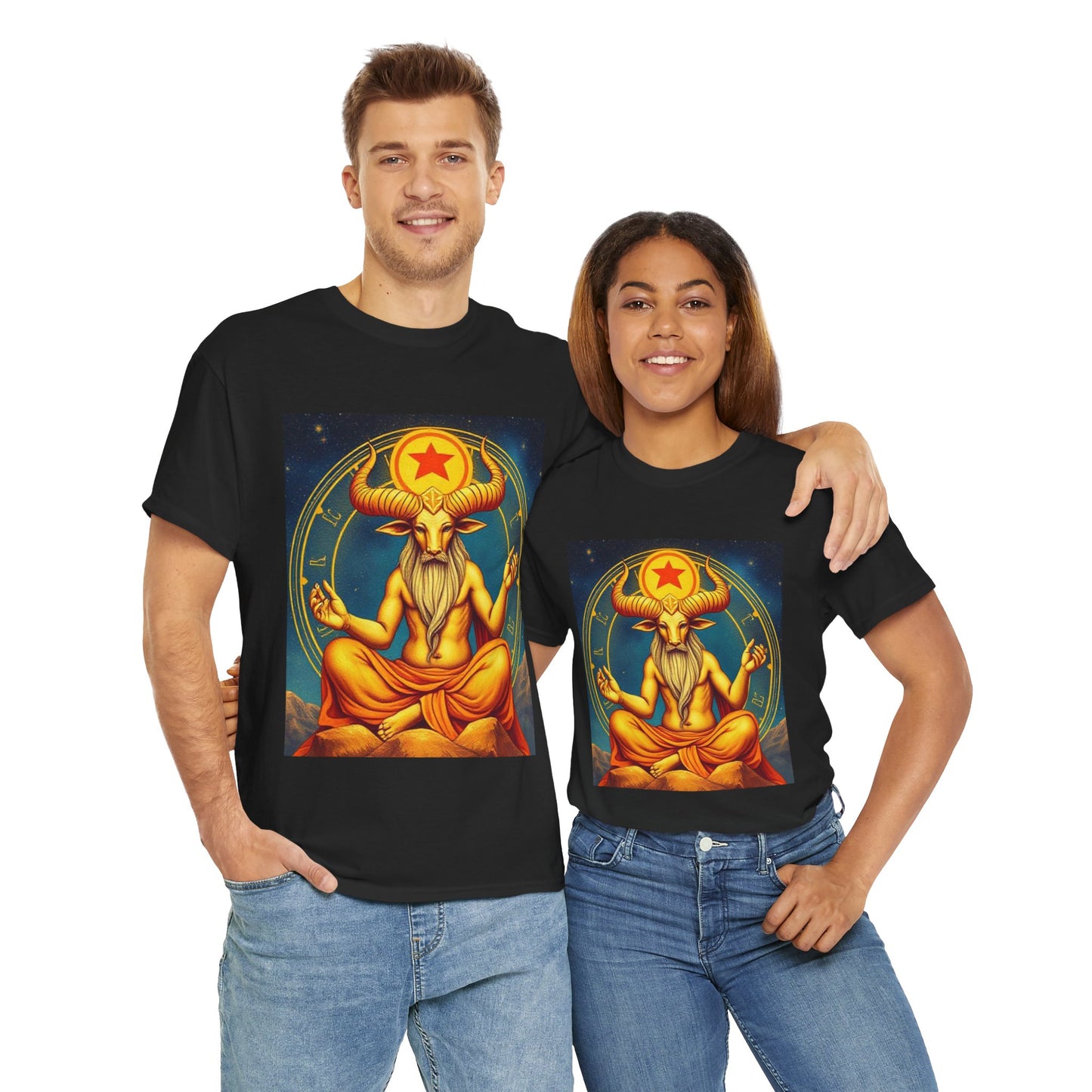 Unisex Heavy Cotton T-Shirt, Meditating Bull, Taurus Zodiac Design
