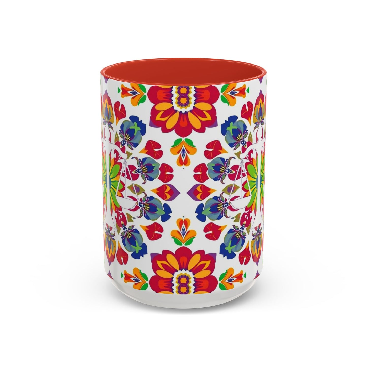 Accent Coffee Mug, Libra, Zodiac v1, Flower Pattern, (11, 15oz)
