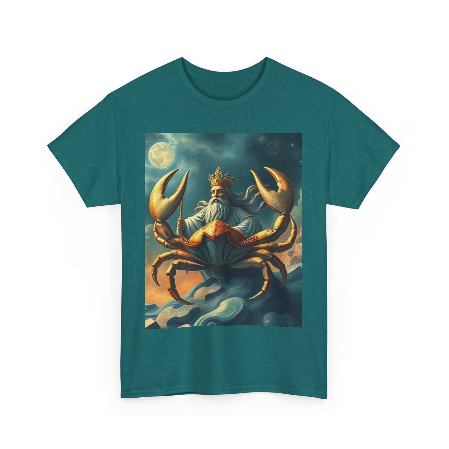 Unisex Heavy Cotton T-Shirt, Crustacean King, Cancer Zodiac Design