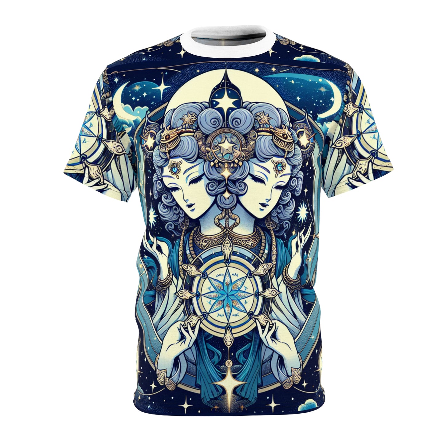 Unisex Cut & Sew T-Shirt (AOP), Twin Heads, Gemini Zodiac Design, Regular fit, 100% Polyester