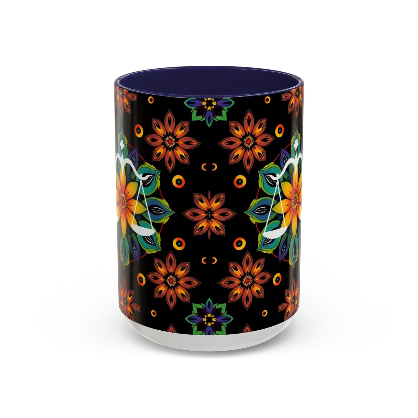 Accent Coffee Mug, Libra, Zodiac v4, Flower Pattern, (11, 15oz)