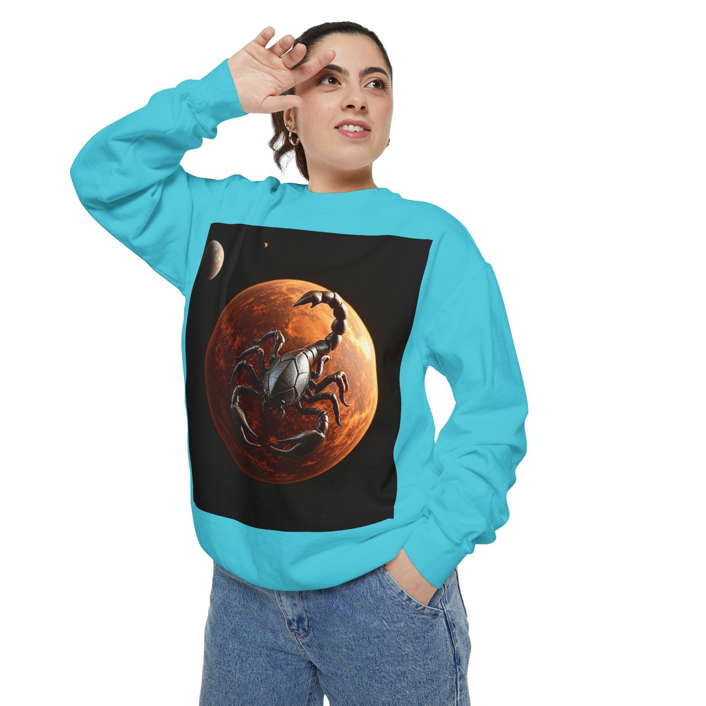Garment-Dyed Sweatshirt, Unisex, Space Animal Design, Scorpio