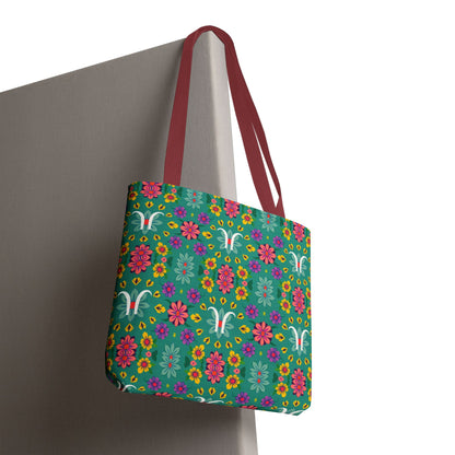 Tote Bag, (AOP), Aquarius, Zodiac v2, Flower Pattern