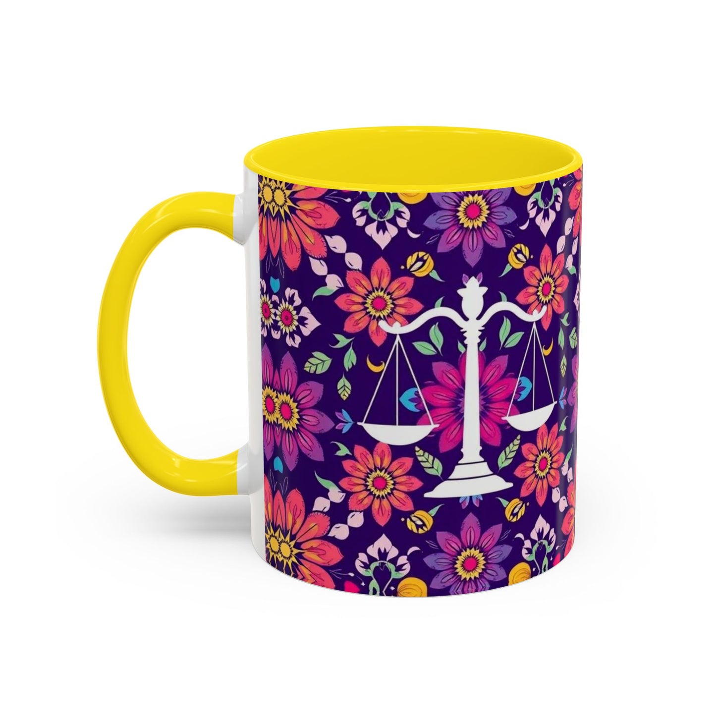 Accent Coffee Mug, Libra, Zodiac v3, Flower Pattern, (11, 15oz)