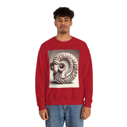 Unisex Heavy Blend™ Crewneck Sweatshirt, Round Statue, Aries Zodiac Design