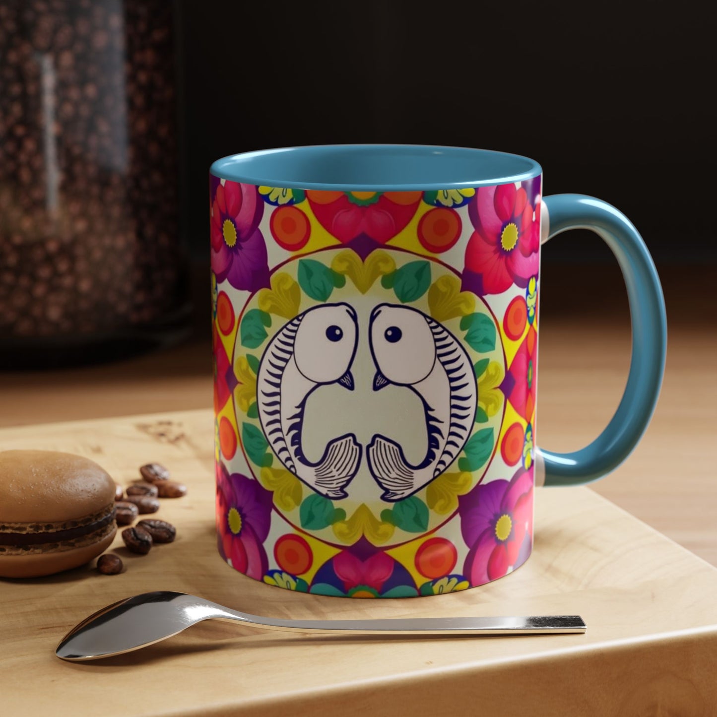 Accent Coffee Mug, Pisces, Zodiac v4, Flower Pattern, (11, 15oz)