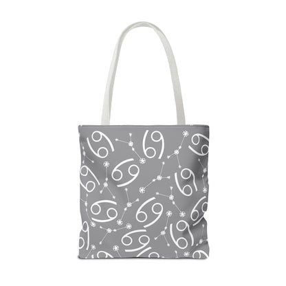 Tote Bag, Cancer Zodiac Sign, AOP, (Grey, White)