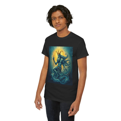 Unisex Heavy Cotton T-Shirt, Aquarius God 1, Zodiac Design