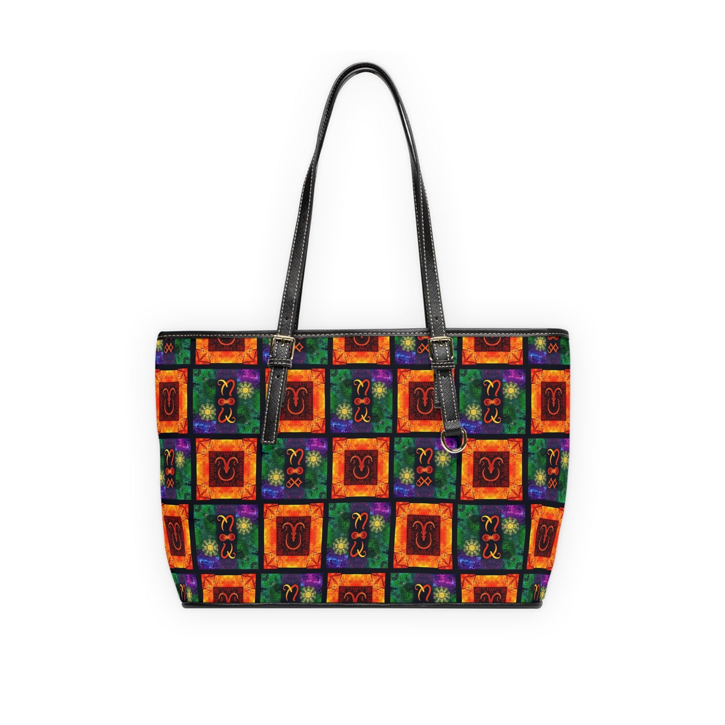 Leather Shoulder Bag, Capricorn, Zodiac v3, Shapes Pattern