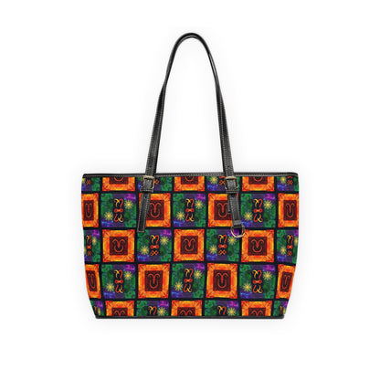 Leather Shoulder Bag, Capricorn, Zodiac v3, Shapes Pattern