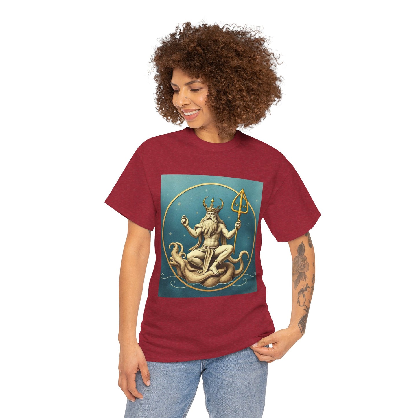 Unisex Heavy Cotton T-Shirt, Aquarius God 3v, Zodiac Design