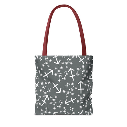 Tote Bag, Sagittarius Zodiac Sign, AOP, (Grey, White Print)