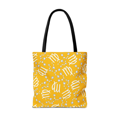Tote Bag, Virgo Zodiac Sign, AOP, (Yellow White)