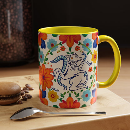 Accent Coffee Mug, Virgo, Zodiac v2. Flower Pattern, (11, 15oz)