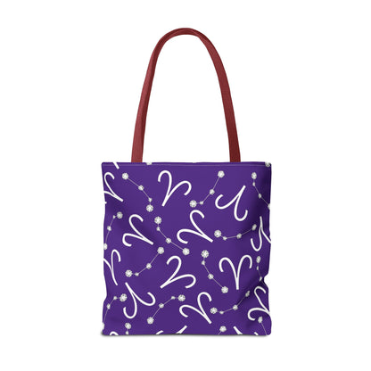 Tote Bag, Aries Zodiac Sign, AOP, (Purple, White)