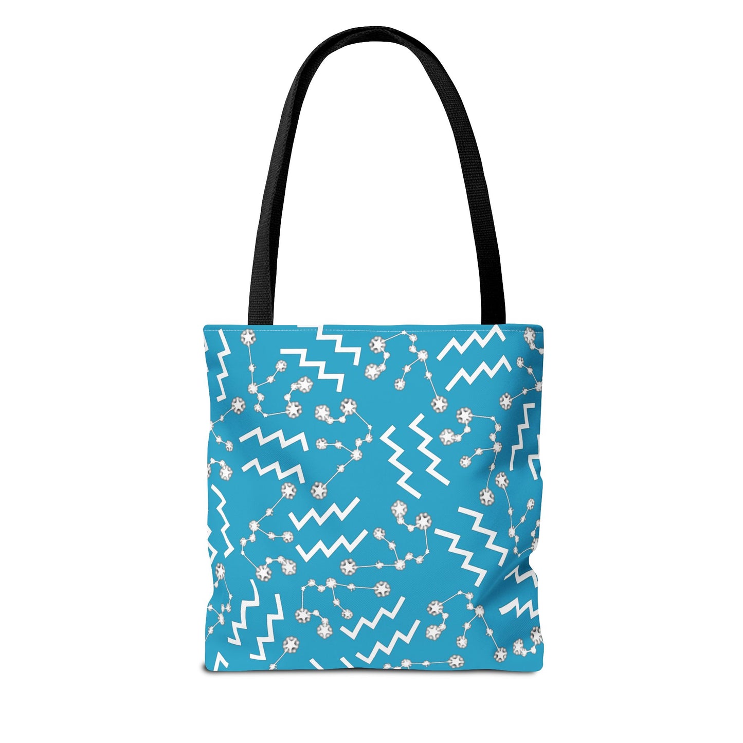 Tote Bag, Aquarius Zodiac Sign, AOP, (Turquoise, White)