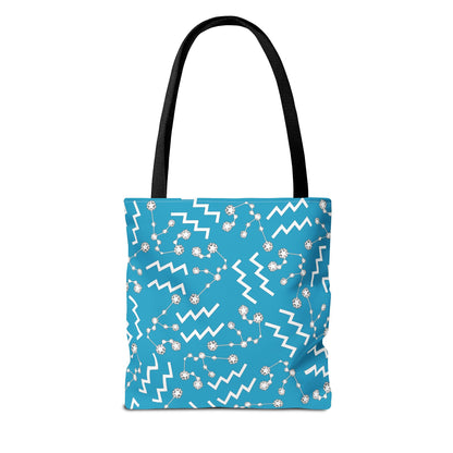 Tote Bag, Aquarius Zodiac Sign, AOP, (Turquoise, White)