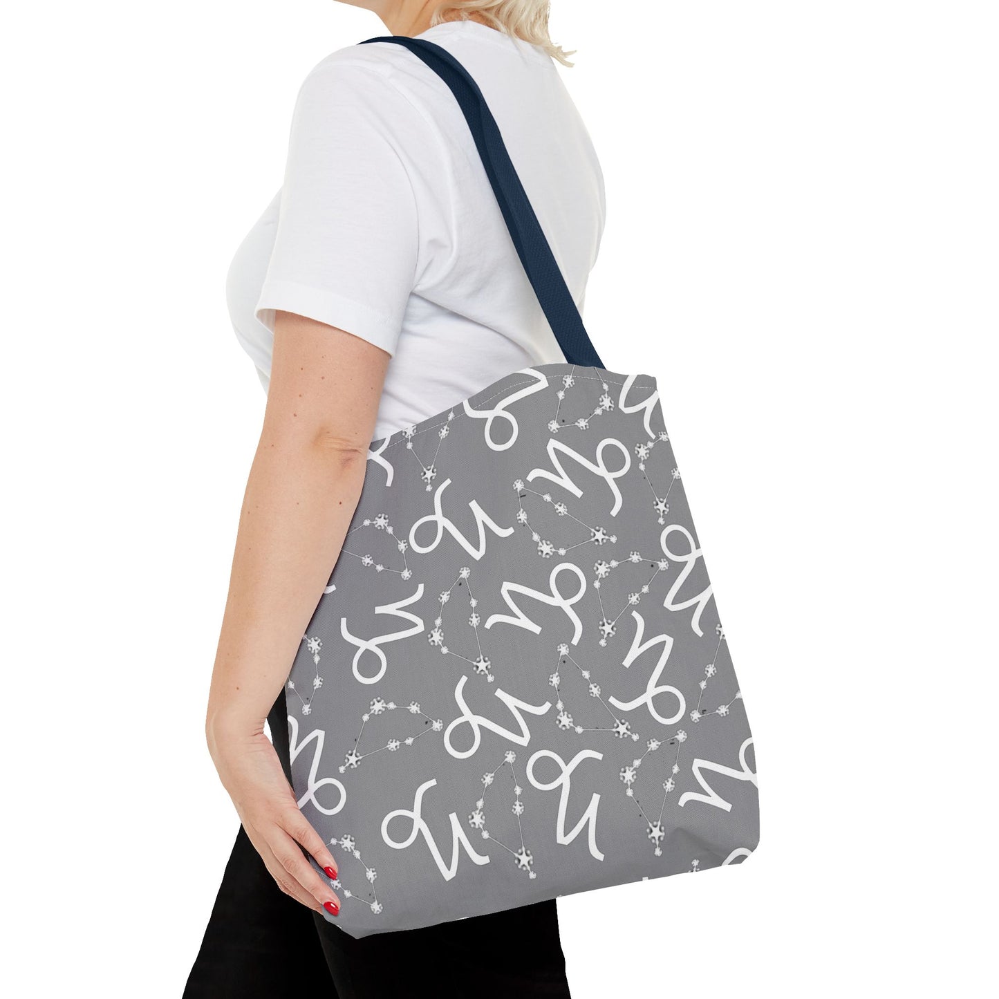 Tote Bag, Capricorn Zodiac Sign, AOP, (Grey, White)