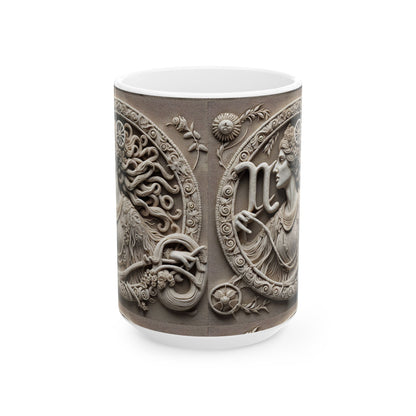Ceramic Mug, (11oz, 15oz), Ceramic Coffee Mug, Woman Stone Carving, Virgo Zodiac Design
