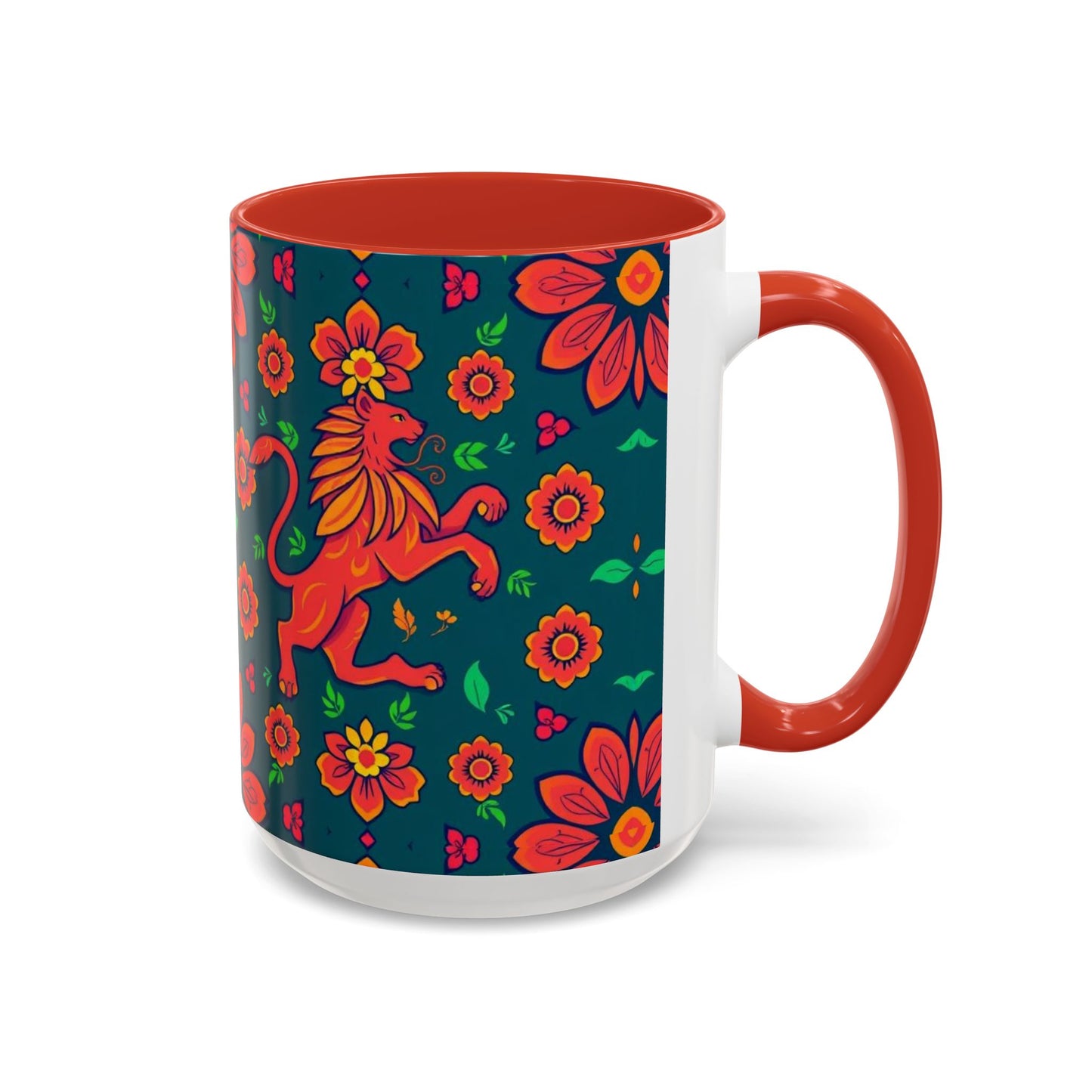 Accent Coffee Mug, Leo, Zodiac v1, Flower Pattern, (11, 15oz)
