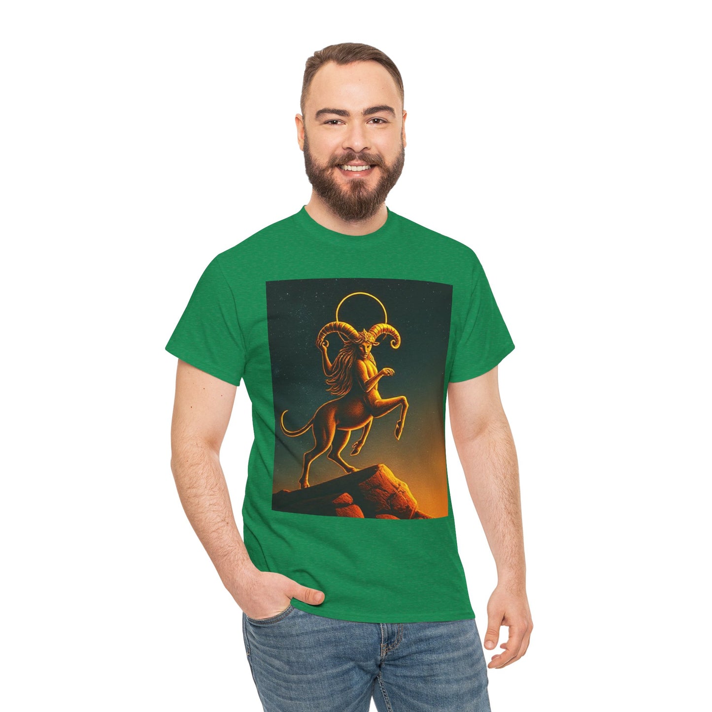 Unisex Heavy Cotton T-Shirt, Mountain Top, Aries Zodiac Design