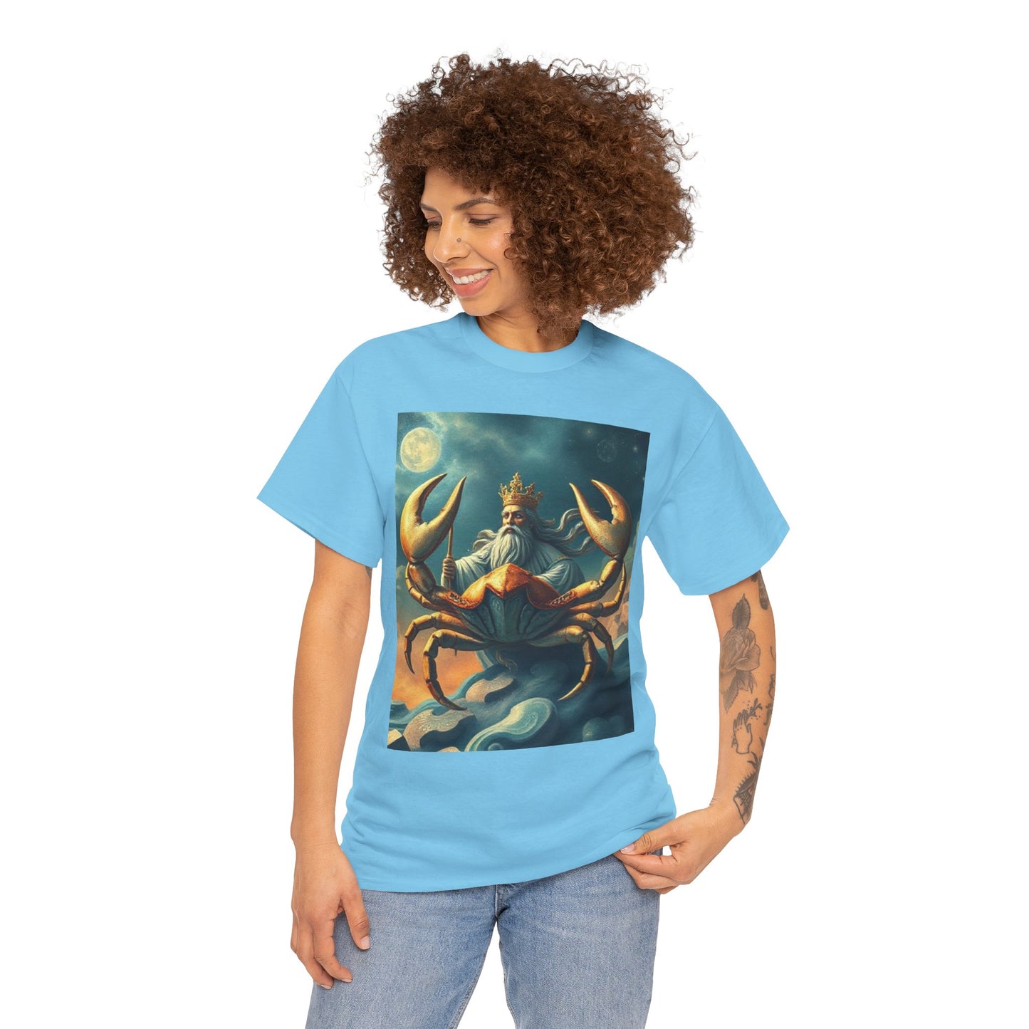 Unisex Heavy Cotton T-Shirt, Crustacean King, Cancer Zodiac Design
