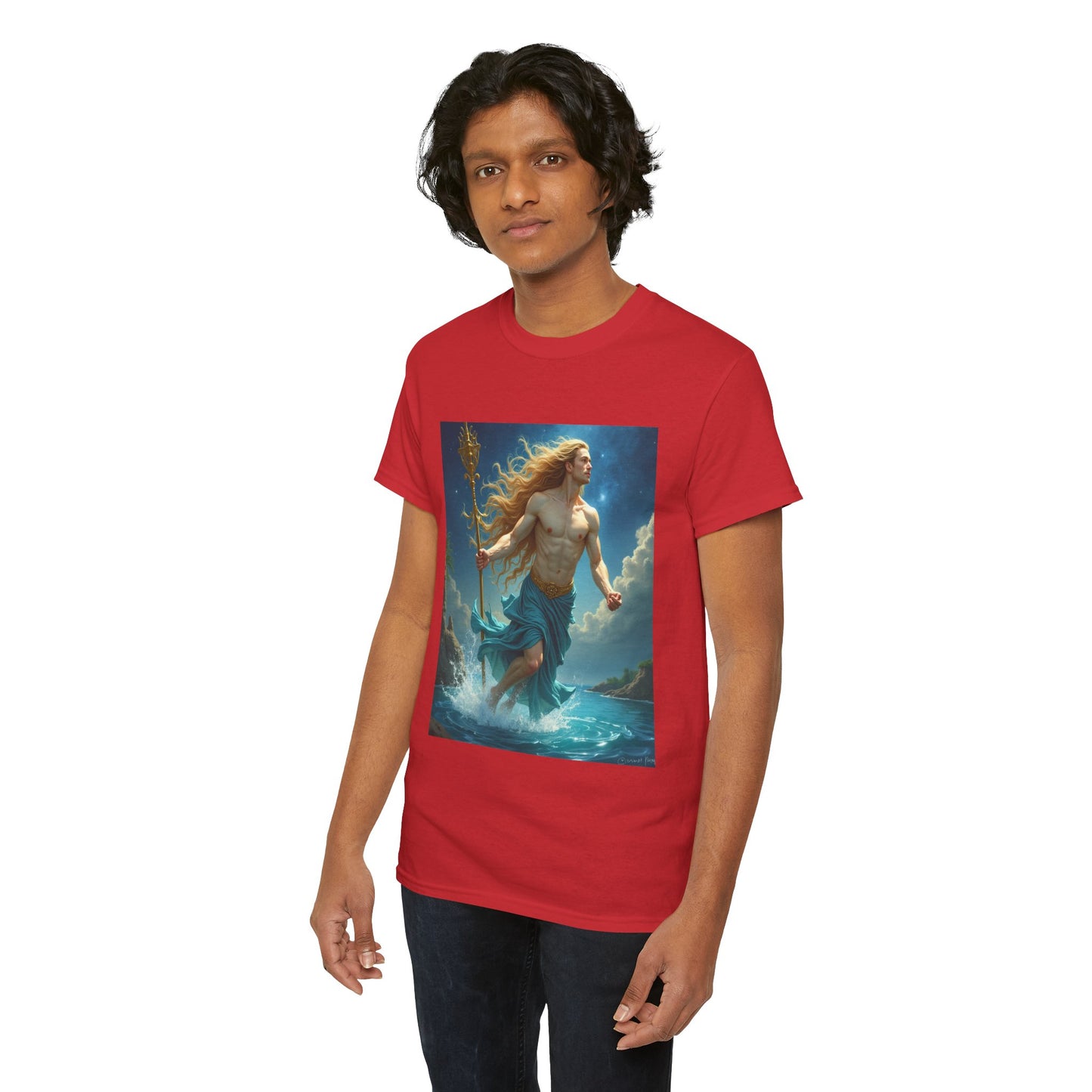 Unisex Heavy Cotton T-Shirt, Aquarius God 4v, Zodiac Design