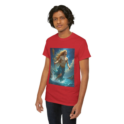 Unisex Heavy Cotton T-Shirt, Aquarius God 4v, Zodiac Design
