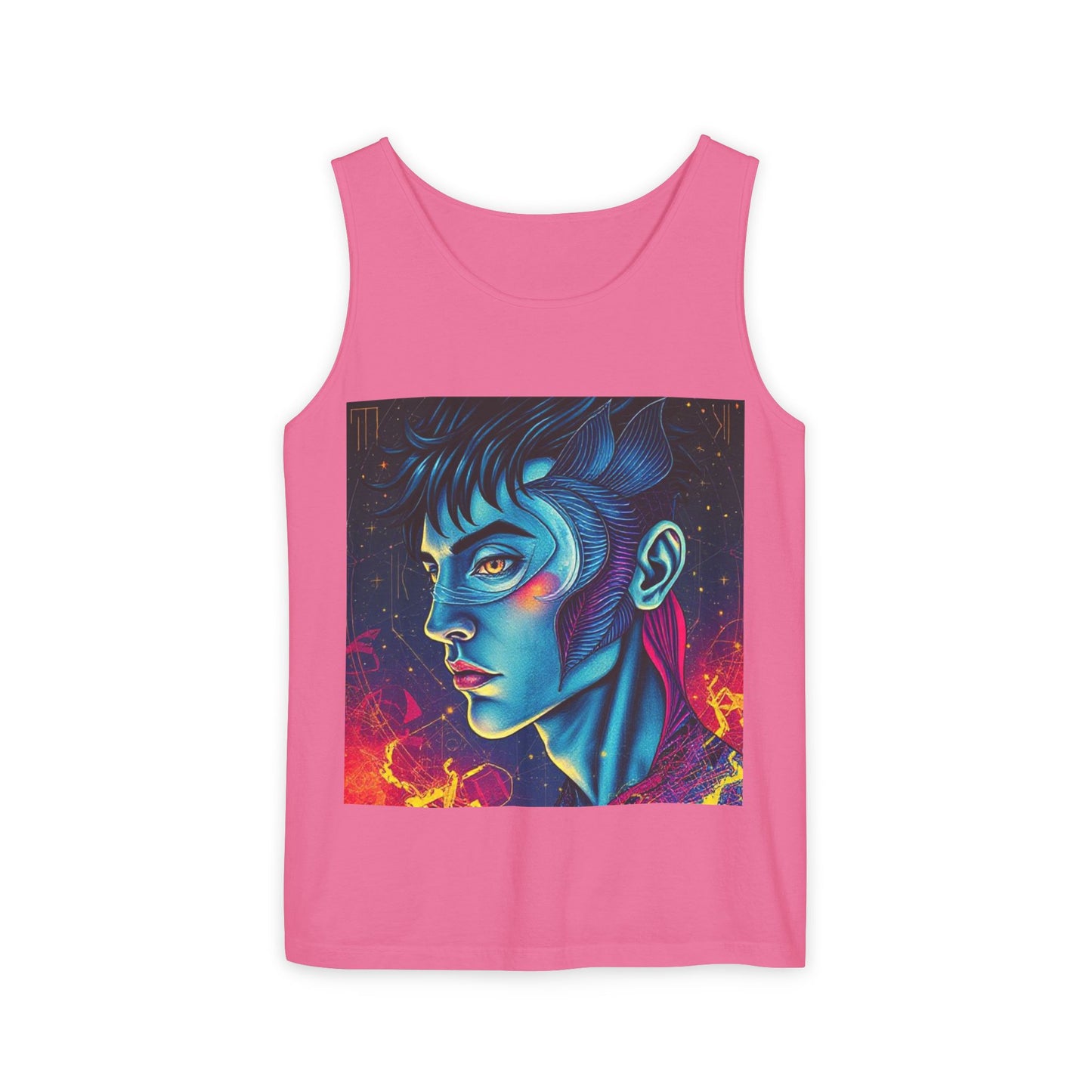 Unisex Garment-Dyed, Tank Top, Pisces Design, Pop Art v1, 100% US cotton