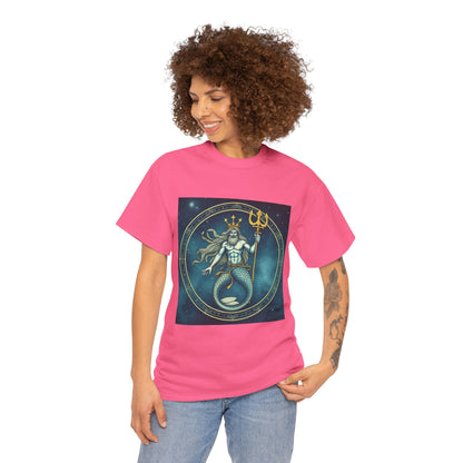 Unisex Heavy Cotton T-Shirt, Aquarius God 6v, Zodiac Design