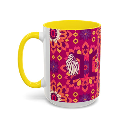 Accent Coffee Mug, Gemini, Zodiac v1, Flower Pattern, (11, 15oz)