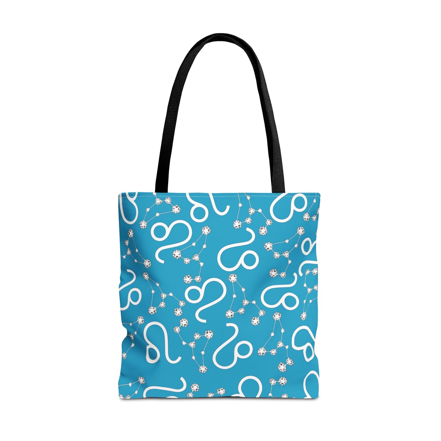 Tote Bag, Leo Zodiac Sign, AOP, (Turquoise, White)