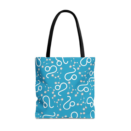 Tote Bag, Leo Zodiac Sign, AOP, (Turquoise, White)