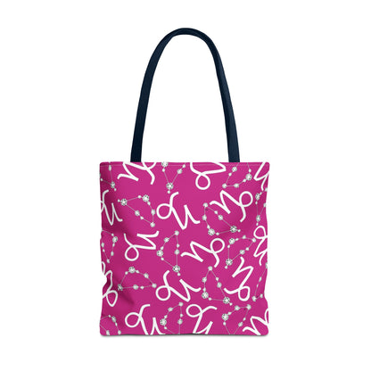 Tote Bag, Capricorn Zodiac Sign, AOP, (Pink, White)