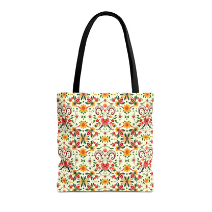 Tote Bag (AOP), Aries, Zodiac v2, Flower Pattern