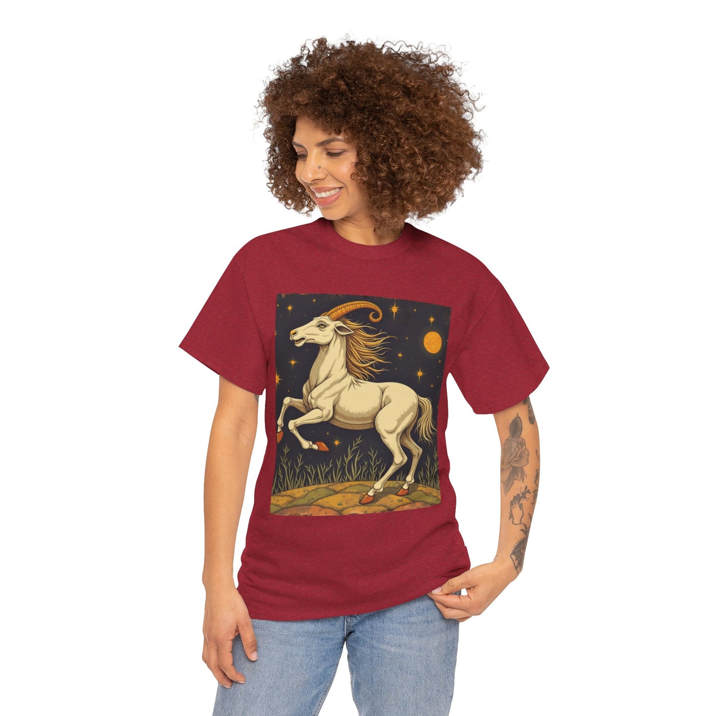 Unisex Heavy Cotton T-Shirt, Aries Animal, Zodiac Design