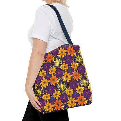 Tote Bag, (AOP), Scorpio, Zodiac v2, Flower Pattern