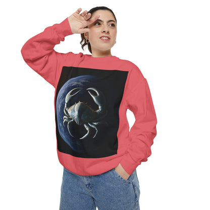 Garment-Dyed Sweatshirt, Unisex, Space Animal Design, Cancer