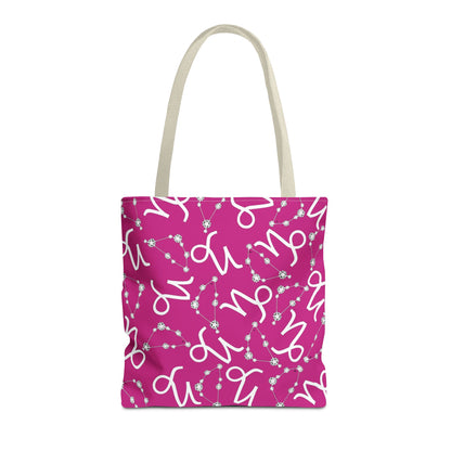 Tote Bag, Capricorn Zodiac Sign, AOP, (Pink, White)