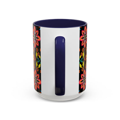 Accent Coffee Mug, Sagittarius, Zodiac v2. Flower Pattern, (11, 15oz)