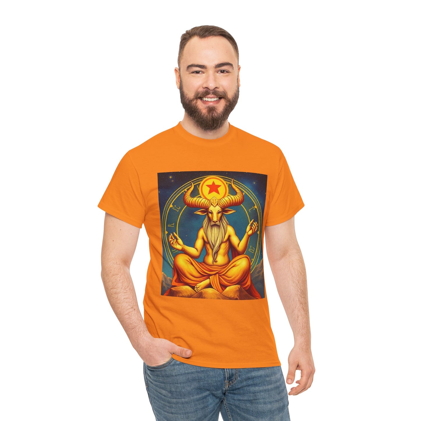 Unisex Heavy Cotton T-Shirt, Meditating Bull, Taurus Zodiac Design