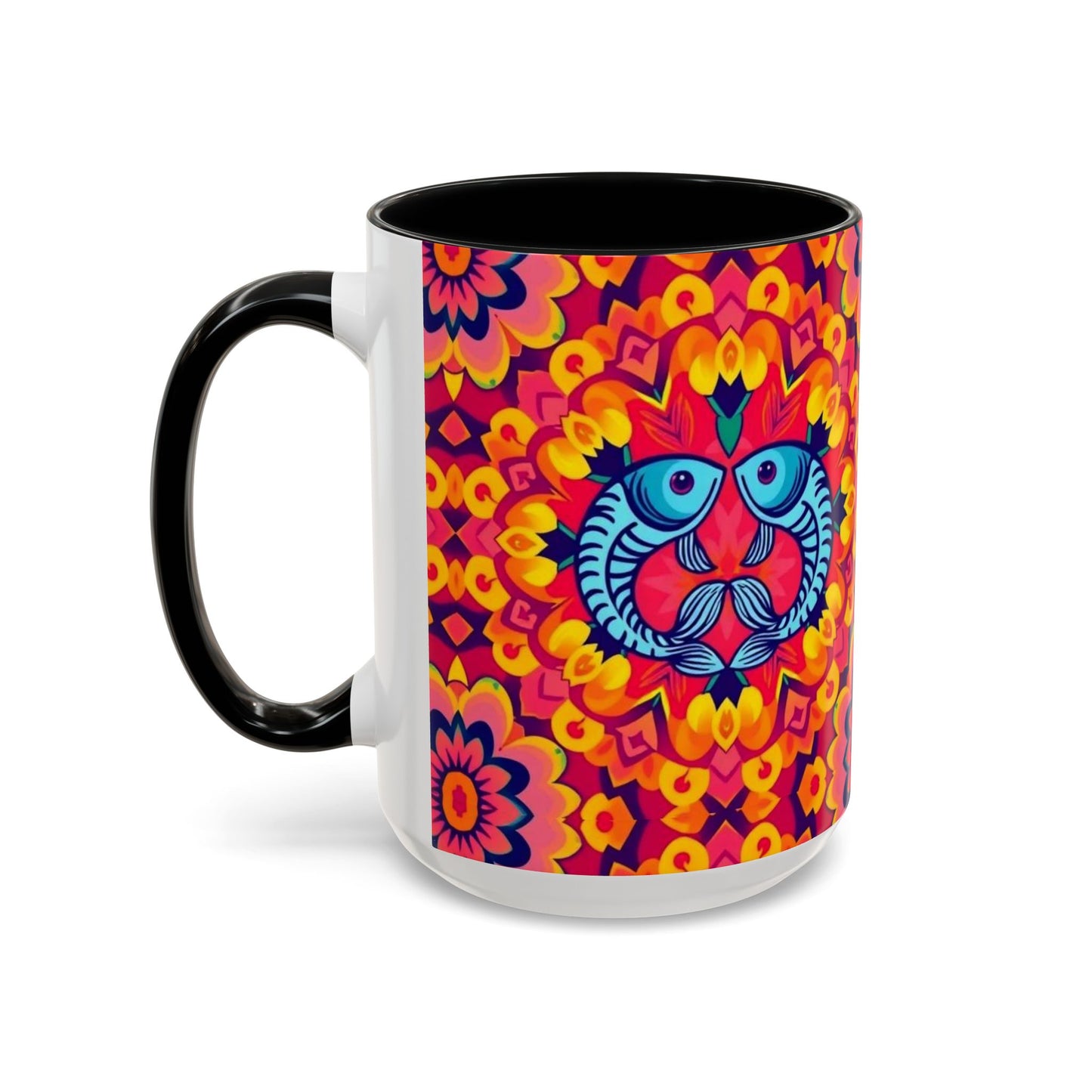 Accent Coffee Mug, Pisces, Zodiac v1, Flower Pattern, (11, 15oz)