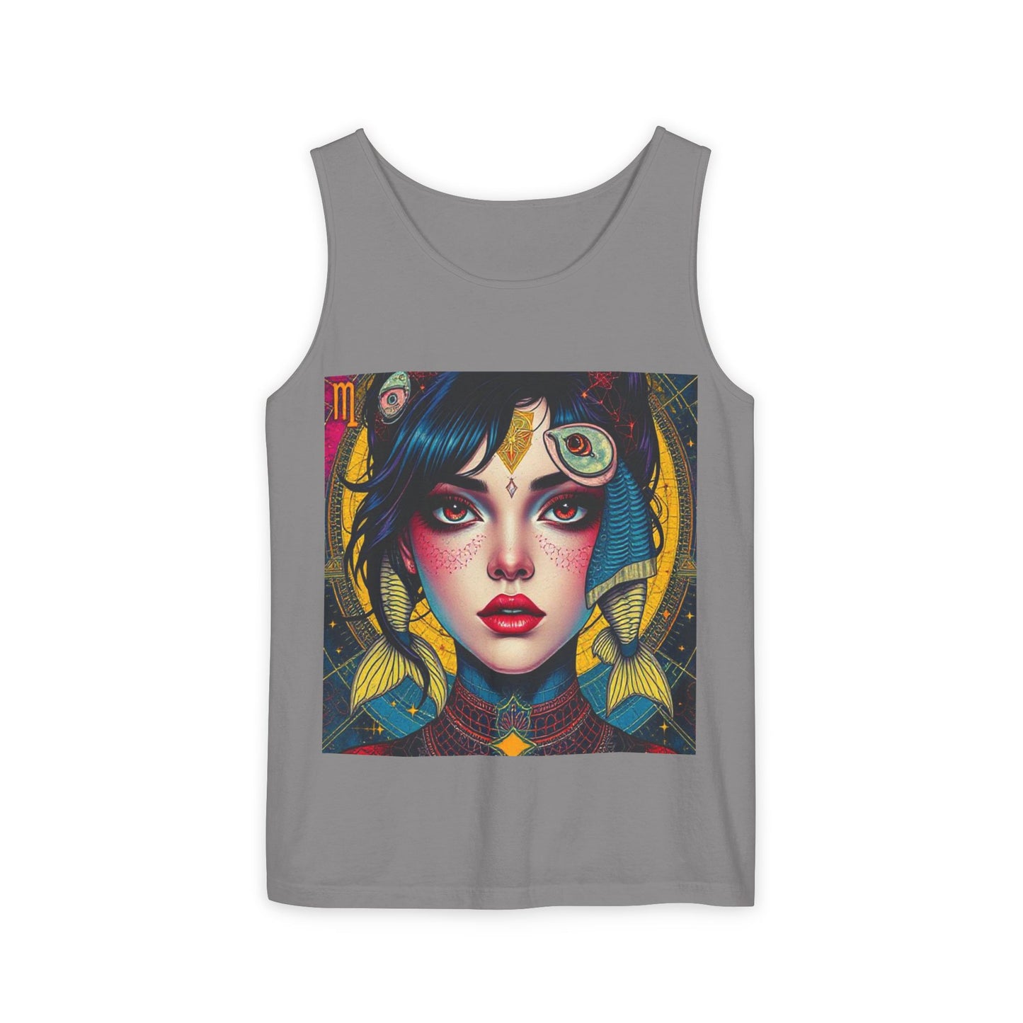 Unisex Garment-Dyed, Tank Top, Pisces Design, Pop Art, 100% US cotton