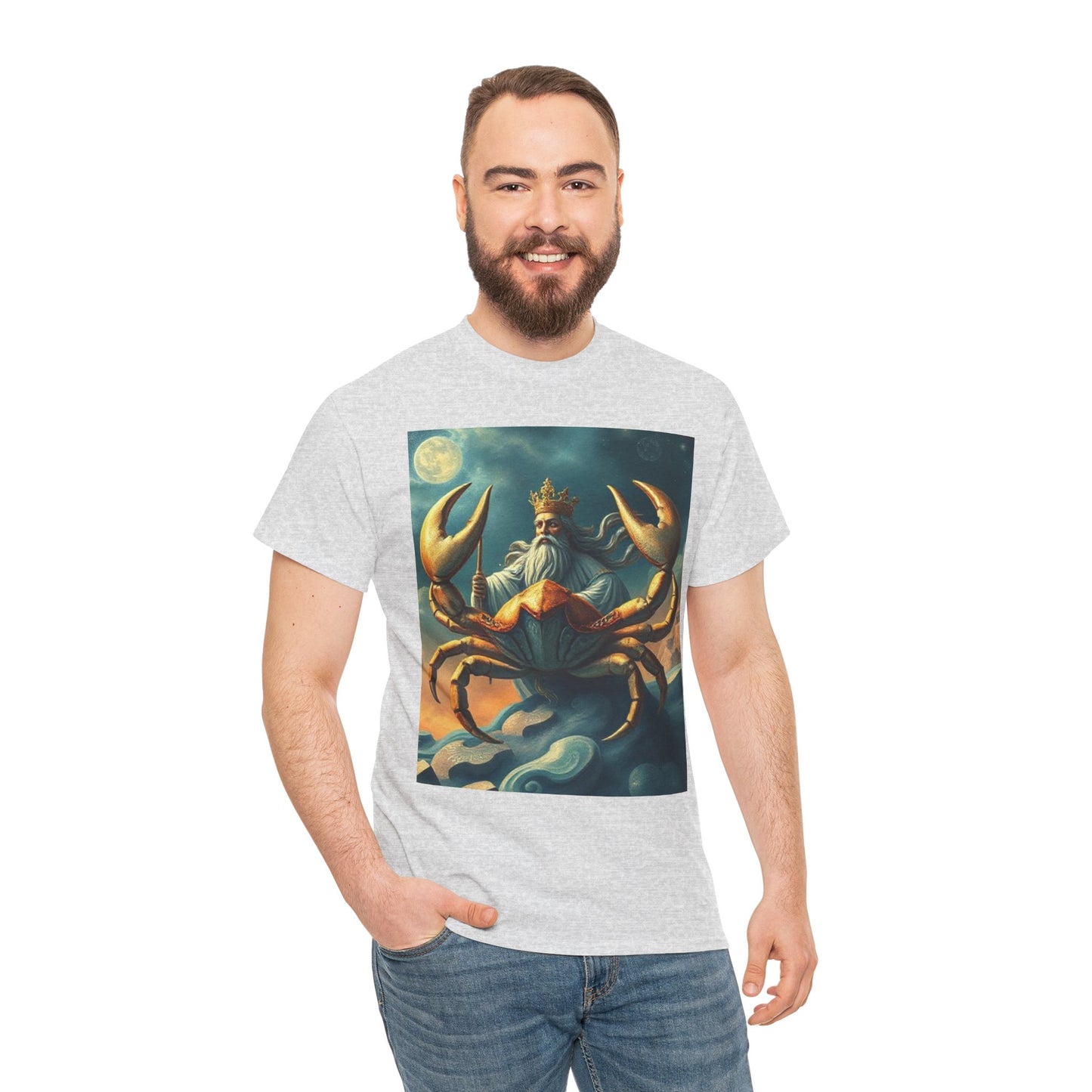 Unisex Heavy Cotton T-Shirt, Crustacean King v1, Cancer Zodiac Design
