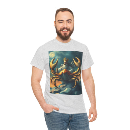 Unisex Heavy Cotton T-Shirt, Crustacean King v1, Cancer Zodiac Design
