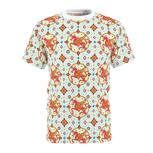 Unisex Cut & Sew T-Shirt, (AOP) Aquarius, Zodiac v2, Jewels Pattern
