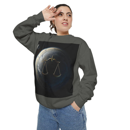 Garment-Dyed Sweatshirt, Unisex, Space Animal Design, Libra