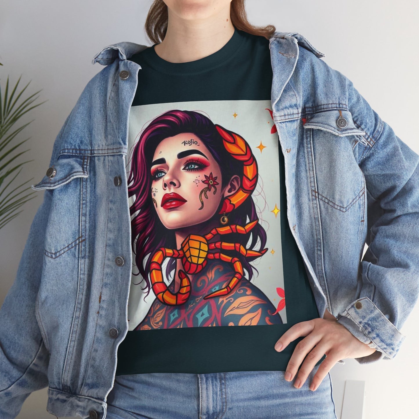Unisex Heavy Cotton T-Shirt, Scorpio, Zodiac v3, Sexy Art