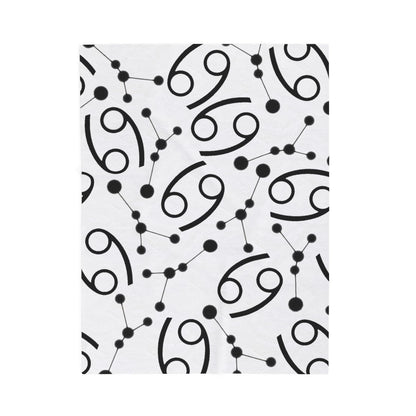 Velveteen Plush Blanket, Cancer Zodiac Sign, Constellation & Symbol, White, 100% polyester