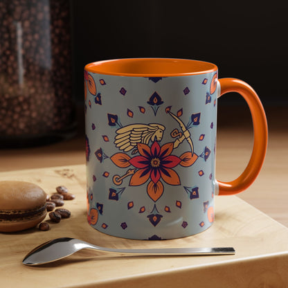 Accent Coffee Mug, Sagittarius, Zodiac v3. Flower Pattern, (11, 15oz)